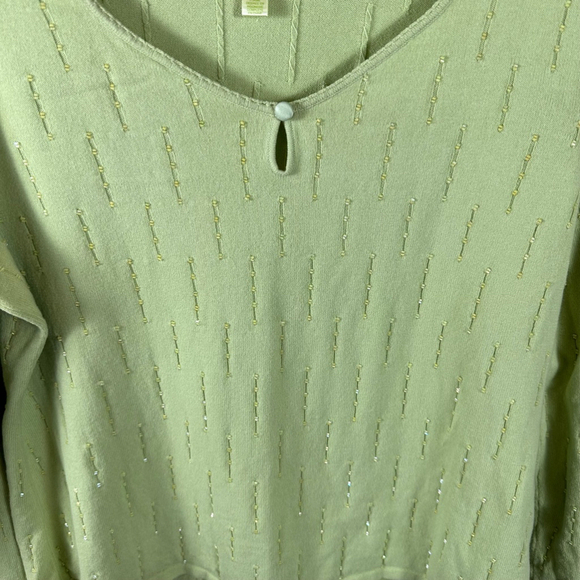 Sigrid Olsen Women’s Knit Pullover Top Lightweight Front Keyhole Beaded Green XL - Picture 5 of 6